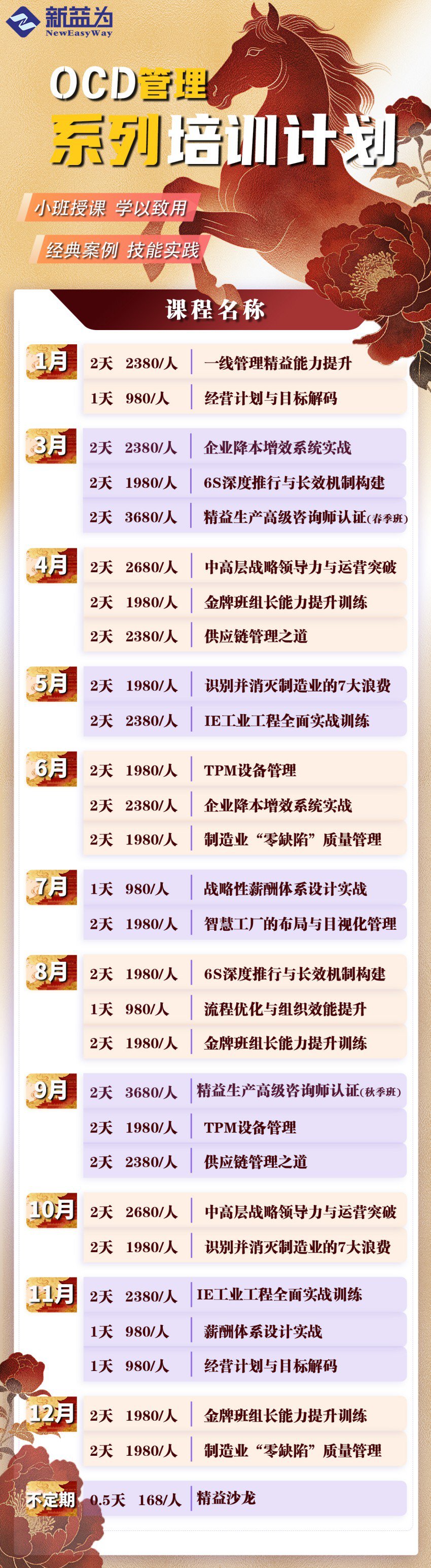 精益實(shí)訓(xùn)基地2026年開(kāi)課計(jì)劃